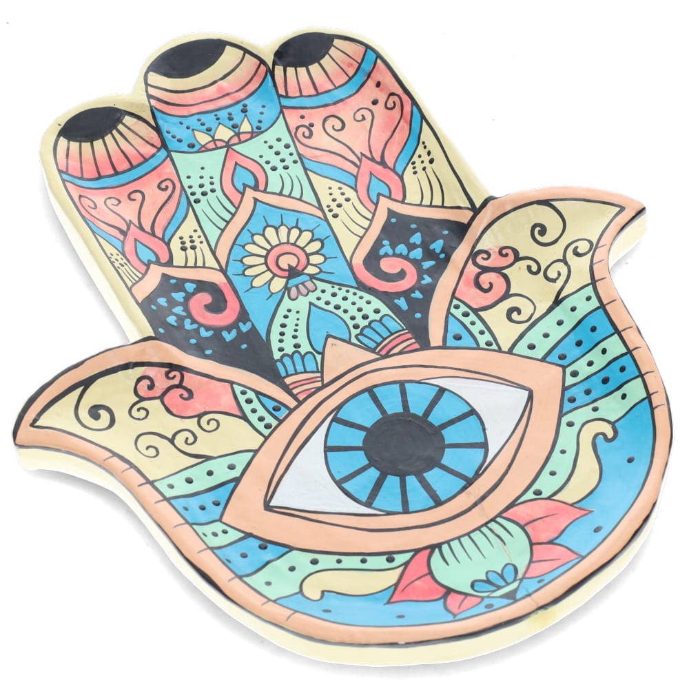 WOODEN PLATE - Hamsa Hand Painted 29cm x 24cm x 3cm