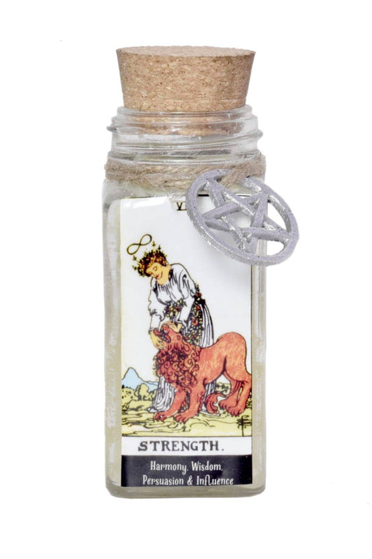 CANDLE - Strength Tarot 100gms with herbs and crystals