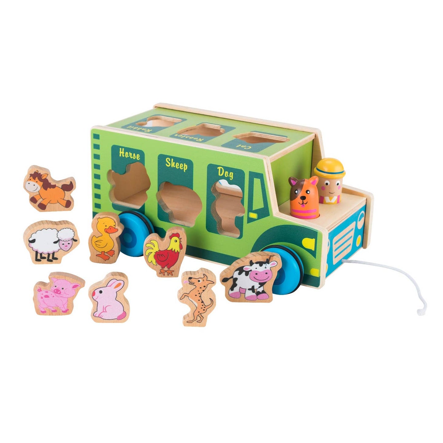 Wooden Pullalong Farm Truck Shape Sorter