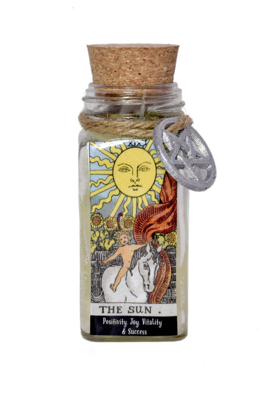 CANDLE - The Sun Tarot 100gms with herbs and crystals