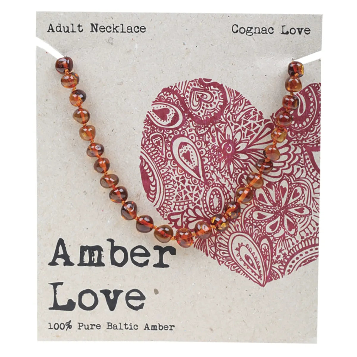 Amber Love Necklace // 100% Baltic Amber // Cognac