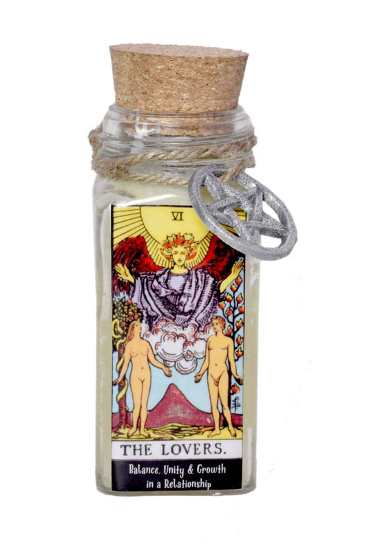 CANDLE - The Lovers Tarot 100gms with herbs and crystals