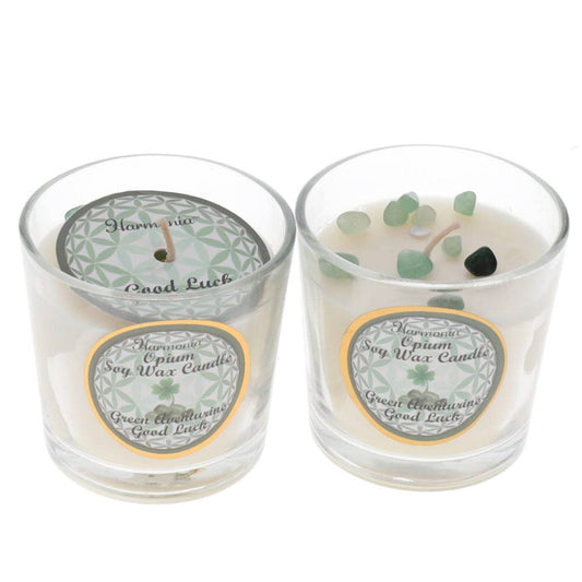 Crystal Votive Soy Candle - Good Luck Green Aventurine Opium