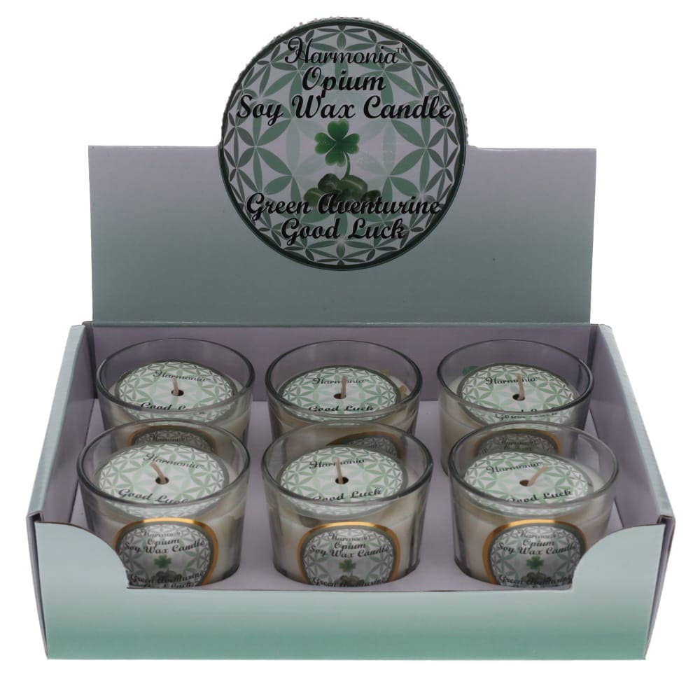 Crystal Votive Soy Candle - Good Luck Green Aventurine Opium