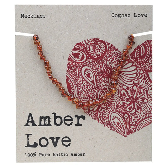 Amber Love Necklace // 100% Baltic Amber // Cognac