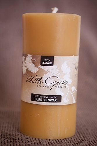 Wattle Grove Beeswax Candle // Round Tall Wide Pillar