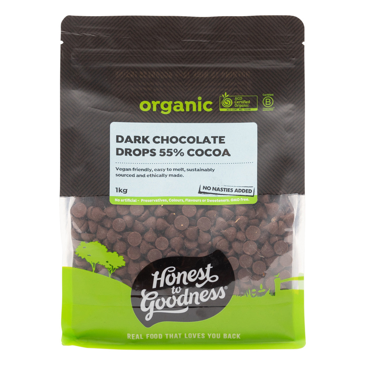 Honest To Goodness Organic Dark Chocolate Drops 55% Cocoa