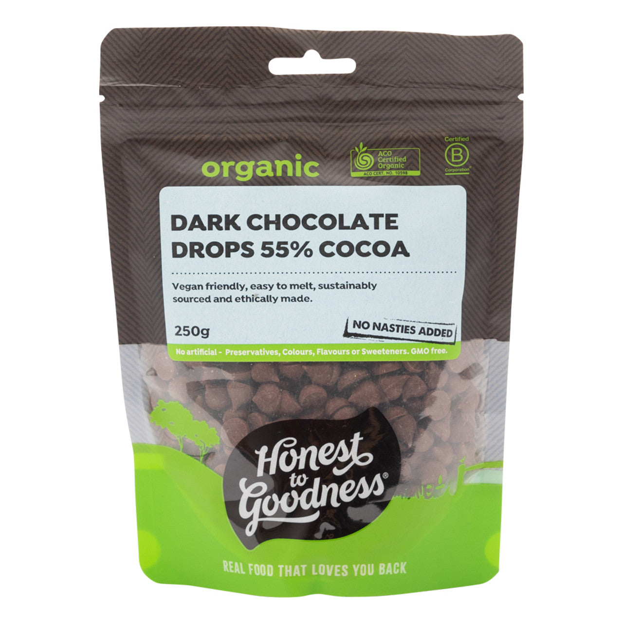 Honest To Goodness Organic Dark Chocolate Drops 55% Cocoa